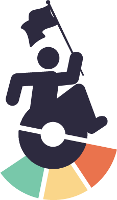 Rollstuhlfahrer vom Project Sidewalk-Logo hält eine Flagge